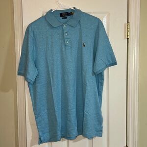 Polo Ralph Lauren Classic Fit Heathered Light Blue Pique Cotton Polo‎ Shirt XL